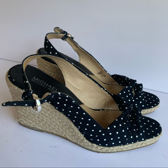 Michael Kors 🛩 black white polka dot wedge 8.5M - Picture 2 of 15